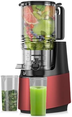 Wide Feed Slow Masticating Juicer, Whole Fruits & Vegetables, No Pre-Cutting Needed,Maximize Nutrient & Juice Yield,Red