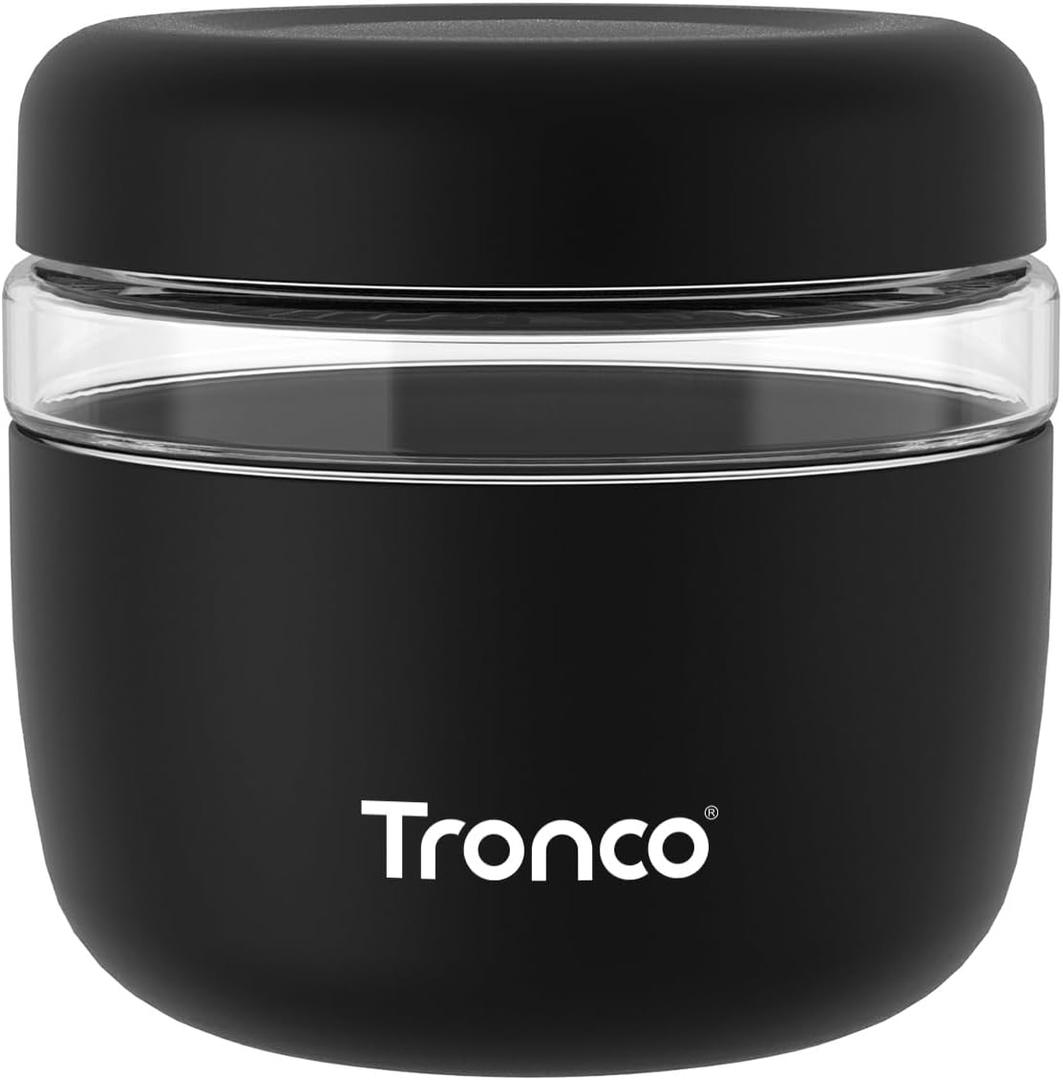 Tronco 24 oz Glass Lunch Bowl Container with Lid, Glass Food Containers, Leak & Spill Proof, Soup & Stew Food Storage Salad, Yogurt, Meal Prep, Airtight, Reusable, Dishwasher Safe, BPA-Free, Set of 1 (Black)