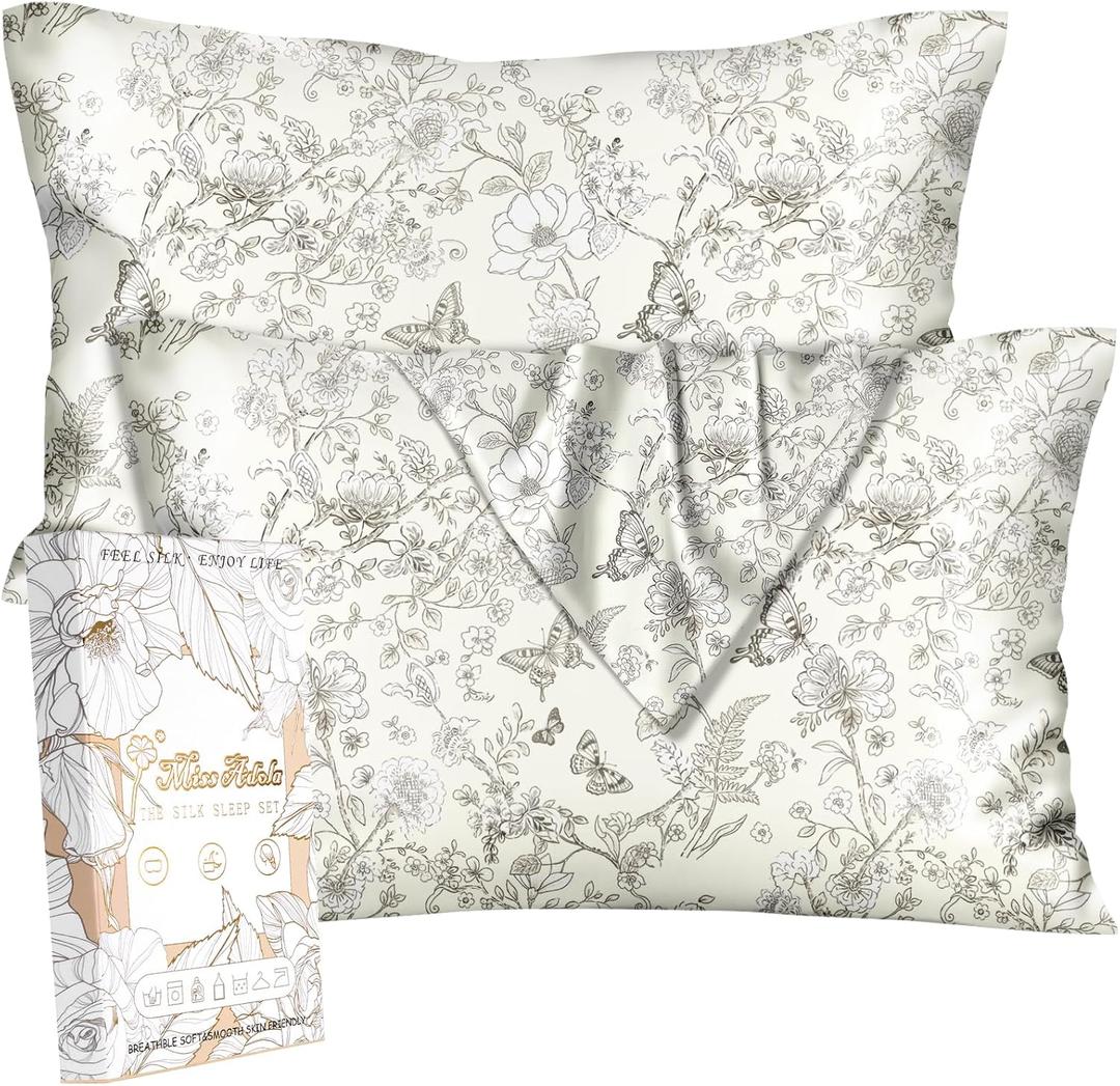 Miss Adola Silk Pillowcase 2 Pack - Pillow Cases 20" x 26" Standard Size Set of 2 for Hair and Skin Smooth Soft Breathable with Hidden Zipper Cute Cooling Pillow Covers for Sleeping, Butterfly