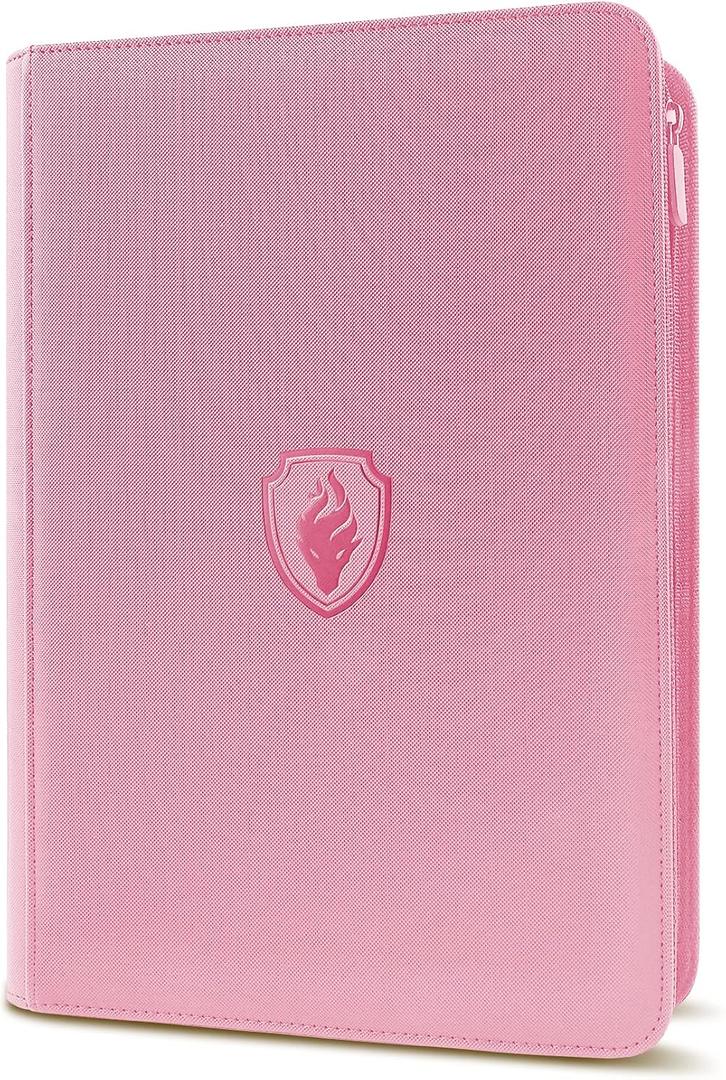 Premium Zip Card Binder, Fabmaker 9 Pocket Trading Card Binder, PU Cover Zipper Card Collection Album, Sturdy 360 Side-Loading Card Folder Holder for Game & Sports Cards, Pink (9 Pocket - 13.9" x 10.5")