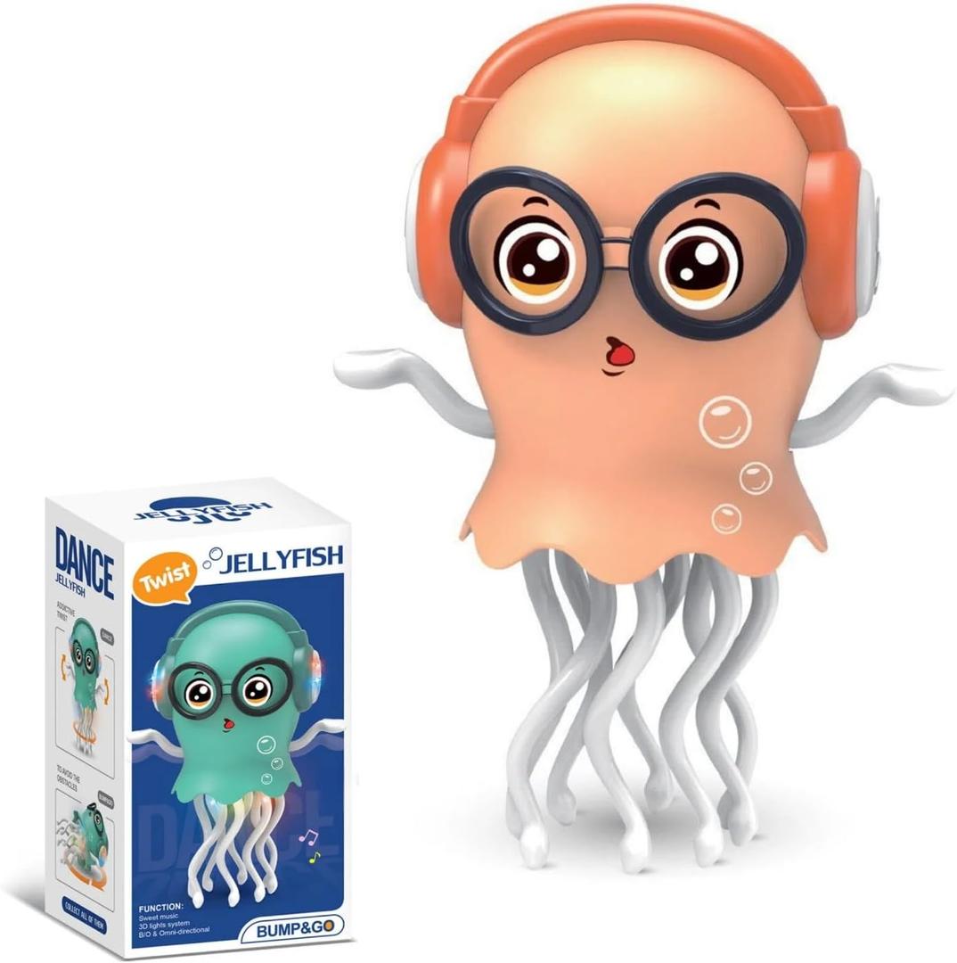 Interactive Dancing Jellyfish Toy for Kids  Musical LED Light Crawling Toy with Smart Obstacle Avoidance  Fun Birthday Gift for Toddlers & Preschoolers(Orange)