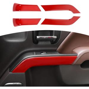 RT-TCZ for Silverado Red Inner Door Handle Panel Trim Cover for Chevy Silverado GMC Sierra 2014-2018 Red Interior Accessories 4pcs (Only for Crew Cab)
