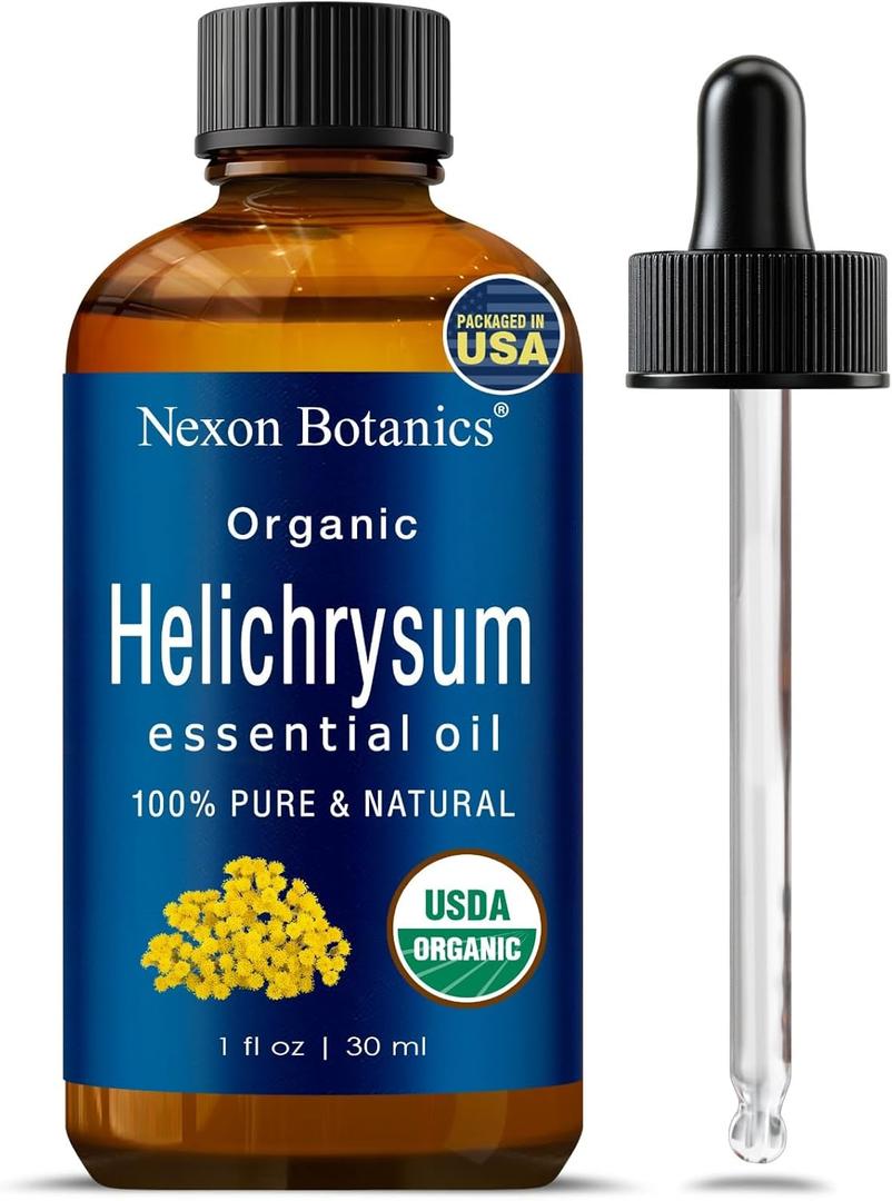 Organic Helichrysum Essential Oil 30 ml - Pure, Natural Oils for Aromatherapy, Diffusers, DIY, Candle and Soap Making Scent - Nexon Botanics (1 Fl Oz (Pack of 1))