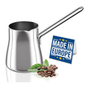 Crystalia Turkish Coffee Pot 18/10 Stainless Steel, Stove Top Tea Maker, Milk Warmer, Greek Arabic Coffee Cezve Briki, 15 oz (Silver, Small)