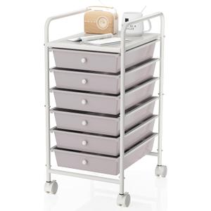 6-Tier Utility Cart with 6 Drawers, Rolling Utility Cart with 2 Lockable Caster Wheels, Multipurpose Mobile Rolling Drawer Cart for Office Bathroom Kitchen, Gray (Grey)
