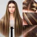 Highlight Ombre Lace Front Wig Human Hair 200% Density Blonde Highlight Wig Human Hair 7x5 Ombre Straigth 4/27 Honey Blonde Wig 26 Inch Brown Highlighted Wig Pre Plucked with Baby Hair for Women