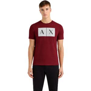 Armani Exchange Men's Crew Neck Logo Tee T Shirt Grid Logo (Red, L)