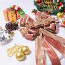 Christmas Tree Topper, 40x13 Inches Toppers Bow with Glitter Satin Mesh Streamer and Patterned Ribbon, Christmas Tree Topper Bow for Christmas Home Decoration (Shimmering Rose Gold)