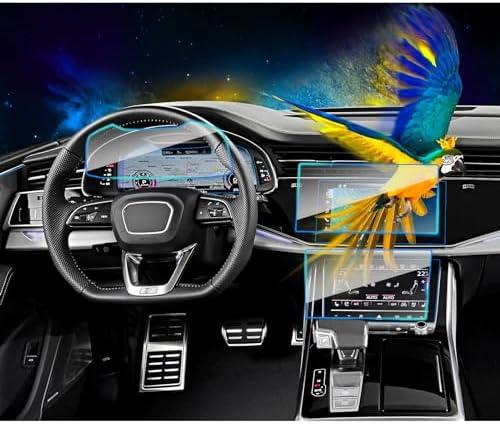 EUEKY 3pcs 2026 2025 2024 2023-2020 Audi Q7 / Q8 10.1-inch Screen Protector Navigation a smaller 8.6-incher located below,Dashbord Tempered Glass Protective Film, Missing One
