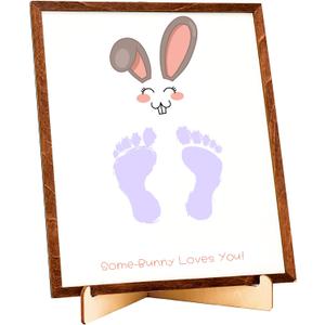 5 x Easter Bunny Footprints, Baby First Easter, Newborn Footprint Kit, Baby Keepsake, Some-Bunny Loves You, Framed Gift for New Mom, Nursery Decor, Infant Memory DIY Footprint Art Display (Wood Brown)