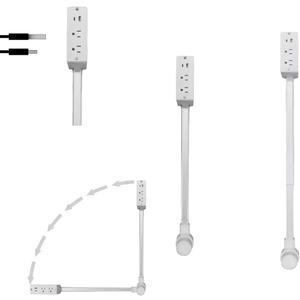 Outlet Extender Features Outlet for Hard-to-Reach Spaces, Extending 21''-27'', Suitable for Placement Behind Bedside Tables, desks, Sofas, etc. 2 AC Outlets, USB-C Ports, USB-A Ports.