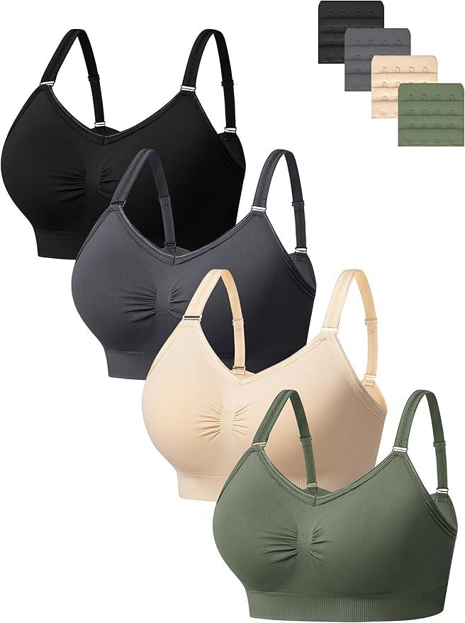 HBselect Wireless Bras for Women Comfortable Cami Bras Women's Bralettes No Underwire Adjustable Seamless Bra 4 Pcs Sports Bra L E, Size L