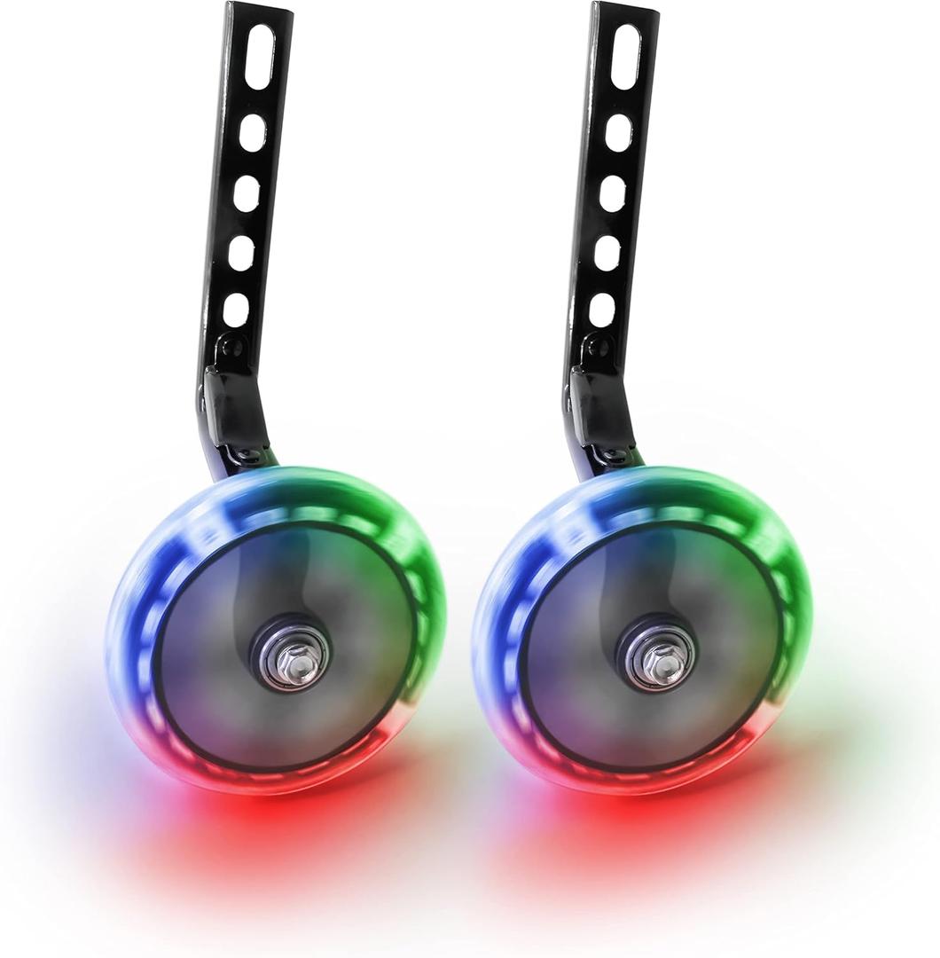 Bicycle Training Wheels - Multicolored LED light Training Wheels For Kids Bicycle - Compatible With 12 14 16 18 Inch Boys/Girls Single Speed Bikes (Blue)