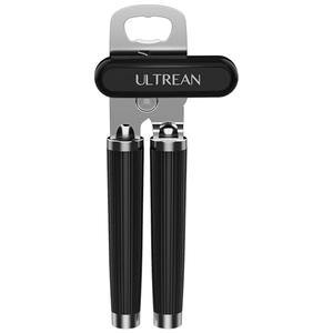 Ultrean Manual Can Opener Bottle Opener, Heavy Duty Stainless Steel Smooth Edge Manual Hand Held Can Opener With Soft Touch Handle, Rust Proof Oversized Handheld Easy Turn Knob (Black)