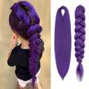 2 x Long Purple Braiding Hair Pre-Stretched - 24 Inch Sythetic Braiding hair Extensions for Braids, Purple Hair for Stage Party Halloween Costume Cosplay (24 Inch, Purple-2P)