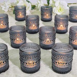 SUPMIND 24 Pcs Votive Candle Holders, Glass Holders Bulk for Table Centerpiece, Tea Lights Candle Holders for Wedding Shower, Party and Home Decor Dark Blue