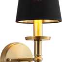 Modern Wall Sconce Industrial Mid Century Bathroom Vanity Wall Light Brushed Brass Finished Frame and Black Linen Shade Wall Mount Lights for Living Room Bedroom Stairs Corridor Mirror