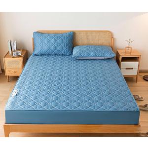 Fitted Bed Sheets Queen, Quilted Bed Sheets Polyester Solid Blue, Mattress Protector 150x200x30cm (Queen-60x80x12 inch)