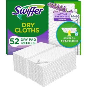 Swiffer Sweep + Mop, Dry Pads Refill, Floor Cleaner for Dirt, Dust, Hair, Cleaning Cloths for Mopping Home, Bathroom, Kitchen, Dust Mop, Floor Duster, Lavender, 52ct