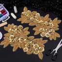 MAYJOYDIY 1 Pair Gold Sequin Flower Lace Appliques, 3D Flower Beaded Embroidery Sew On Patches for Sewing, Wedding Dress Embellishment, Gown Decor, Clothing DIY