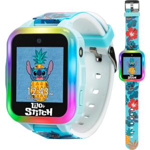 Disney Stitch Kids Interactive Smartwatch with Touchscreen, Camera, Games, Pedometer, Voice Recorder, and Alarm for Boys & Girls Aged 6+ - Blue Character Band, Multi-Color LED Light-Up Bezel