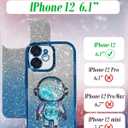 Loheckle for iPhone 12 Case - Women Girls Cute Glitter with Camera Lens Protector Cover Astronaut Liquid Girly Sparkle Sparkly Aesthetic Bling Shiny Design Phone Case for iPhone 12 6.1'', Blue