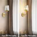 KARTOOSH Hardwired Crystal Wall Sconces Set of Two - Dimmable Wall Light Fixtures 3000K, Warm White, for Hallway, Bathroom, Living Room, Bedroom, Brass, 13 Inch