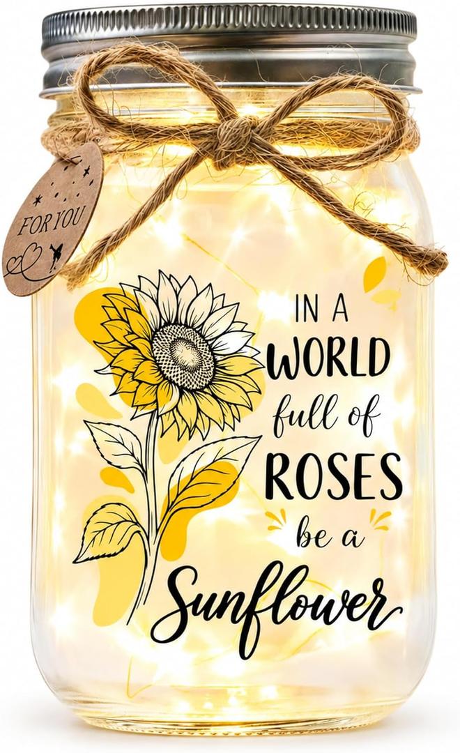 Sunflower Gifts for Women, Birthday Gifts for Women, Mason Jar Night Light