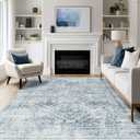 MIULEE 6x9 Vintage Living Room Rug Washable Area Rugs Low Pile Floor Mat for Bedroom Dining Room Non-Slip Stain Resistant Soft Indoor Carpet for Home Decor, Blue