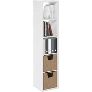 Furinno Cubicle Book Shelf, Vertical 5-Cube Bookshelf, Extra Thick Frame Horizontally & Vertically Reversible Bookcase with Open Back, 14.6" x 16" x 72", for Living Room, Bedroom, Home Office, White