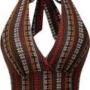 SOLY HUX Women's Boho Summer Halter Crop Tops Sleeveless Backless Tank Top Casual Sexy Going Out Tops (Medium, Brown Printed)