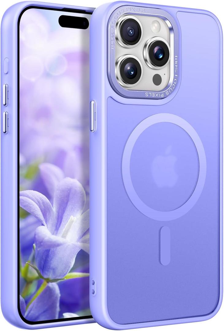 Magnetic Designed for iPhone 15 Pro Max Case [Military-Grade Drop Tested] [Compatible with Magnet] Slim Frosted Case for iPhone 15 Pro Max Case Phone Case (6.7"), Light Purple