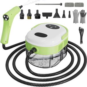 Handheld Steam Cleaner for Home, 1.59QT Tank, 6 Adjustable Modes, High Pressure Steam Cleaner for Car Detailing, Steamer for Cleaning Bed Bugs, Couch, Furniture, Kitchen (White+Green)