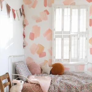 Fabric Wall Stickers, Abstract Pink Watercolor Brush Strokes Wall Decals Peel and Stick, Kid Wall Sticker Decals Art Mural Decor Nursery Wallpaper for Kids Bedroom Living Room Playroom