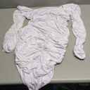 HOCILLE Women's Sexy Long Sleeve Bodycon Square Neck Ruched Cocktail Party Midi Dresses, L, White