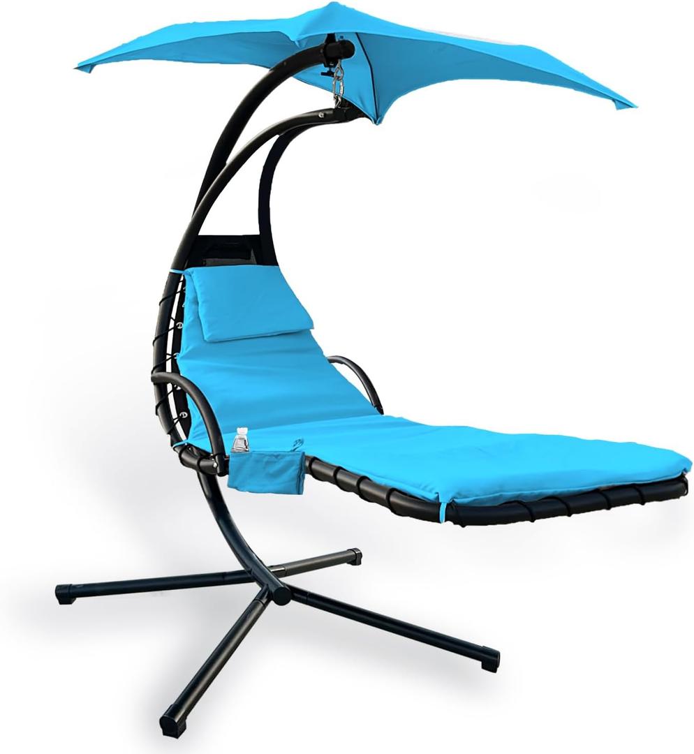 Outdoor Hanging Lounge Chair Replacement Cushion Cover and Umbrella Fabric, Made for Patio Curved Chaise Lounge Swinging Hammock Chair Pads, Waterproof Soft Fabric (Cushion Not Included, Blue)