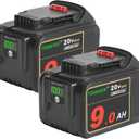 2 Pack DCB200 20V 9.0Ah Replacement Battery Compatible with Dewalt 20V Cordless Tools with Digital Indicator