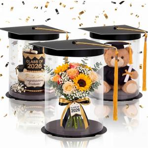 Xuhal 3 Pcs Graduation Gift Box 7 x 8 Inch Class of 2026 Grad Cap Gift Container Flower Box Money Holders for Centerpiece and Disposable Grad Party Cake Boxes for Graduation School Party Decor