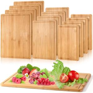 Tioncy 12 Pcs Wood Cutting Board Set Wooden Charcuterie Board for Kitchen Butcher Block Tray Serving Board for Meat Cheese Fruit Housewarming Gift, 16x12, 14x10, 11x8 Inch(Bamboo)
