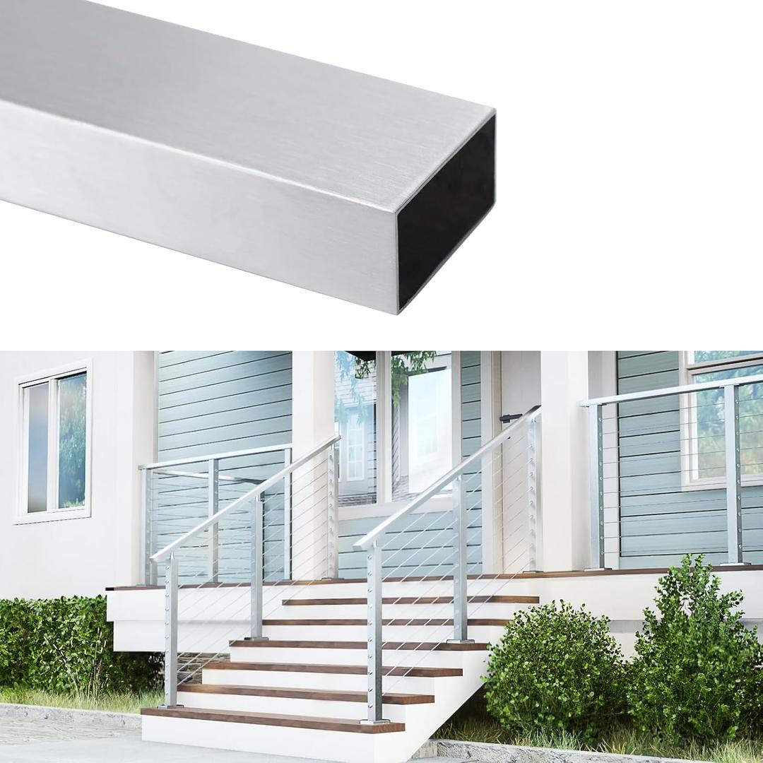 6'6" Cable Railing Handrail Brushed Flat Rectangular Handrail T304 Stainless Steel Metal Cable Railing System for Indoor Outdoor Deck Stair 1 Pack Top Rail SH01