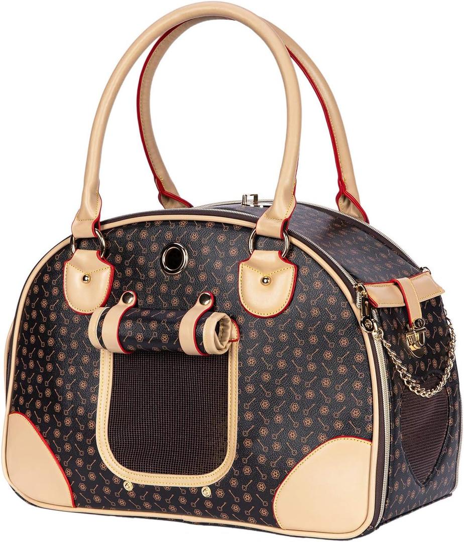 Adriene's Choice Luxury Pet Carrier, Puppy Small Dog Carrier, Cat Carrier Bag, Waterproof Premium PU Leather Carrying Handbag for Outdoor Travel Walking Hiking Shopping (Coffee)