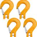 4 Pcs 3/8 Inch Clevis Slip Hook with Safety Latch G80 Drop Forged Alloy Steel Heavy Duty Chain Hooks 4400 Lbs Load Limit for Trailer Towing Vehicle