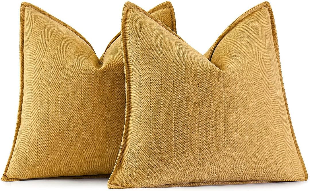 MIULEE Pack of 2 Gold Decorative Pillow Covers 20x20 Inch Soft Chenille Luxurious Couch Throw Pillows Farmhouse Cushion Covers with Elegant Design for Sofa Bedroom Living Room Home Decor