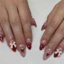 BABALAL Valentines Press On Nails Almond Medium - Pink Fake Nails, 3D Bow Design Y2K Silver Heart 24Pcs Stiletto Acrylic False Nails for Women Girls