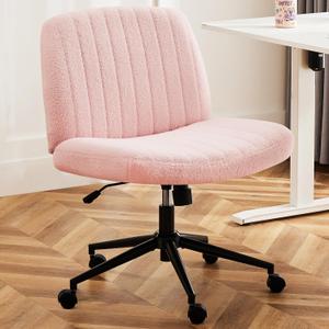 DUMOS Criss Cross Chair with Wheels, Legged Office Armless Wide Desk Seat with Dual-Purpose Base, Adjustable Swivel Teddy Fabric Task Vanity Home Bedroom, Pink DUMOS Criss Cross Chair with Wheels, Legged Office Armless Wide Desk Seat with Dual-Purpose Base, Adjustable Swivel Teddy Fabric Task Vanity Home Bedroom, Pink