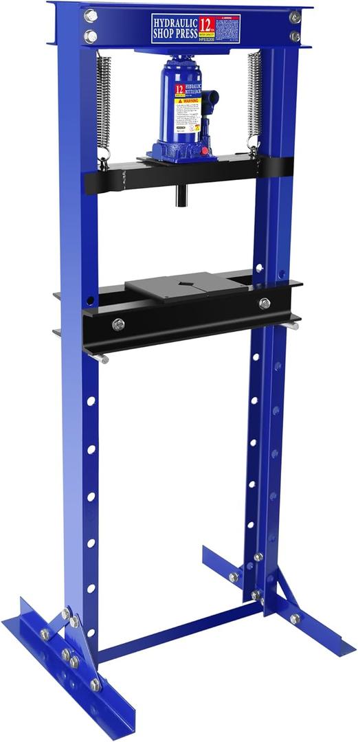 Hydraulic Shop Press,12 Ton H-Frame Garage Floor Adjustable Shop Bearing Press with Stamping Plates to Bend, Straighten, Or Press Parts, Install Bearings & U-Joints