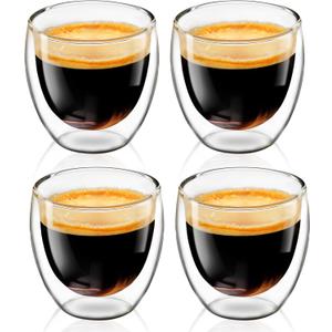 Espresso Cups Set of 4, 3 OZ Expresso Shots Glass Cup, Double Walled Glass Coffee Mugs, Espresso Machine Accessories,Insulated Clear Espresso Shot Glasses Cups,Water Won't Enter Between Double Walls (vacuum)