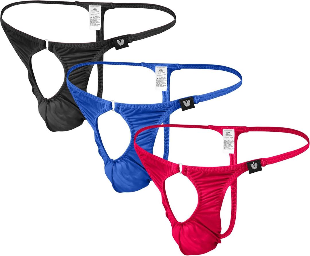 Men's Thong Underwear Men's sexy underwear Male thongs G String (3-packs (Red+blue+black))