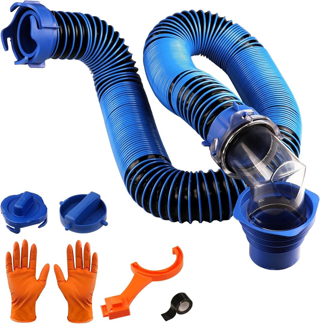 SheeChung 10FT RV Sewer Hose Kit, Sewer Hose for RV Camper, Heavy-Duty Camper Waste Hose with Leak-Proof Swivel Fittings, 90 Clear Elbow, 2 Storage Caps, TPE Tech for Crush-Proof and UV-Resistant SheeChung 10FT RV Sewer Hose Kit, Sewer Hose for RV Camper, Heavy-Duty Camper Waste Hose with Leak-Proof Swivel Fittings, 90 Clear Elbow, 2 Storage Caps, TPE Tech for Crush-Proof and UV-Resistant