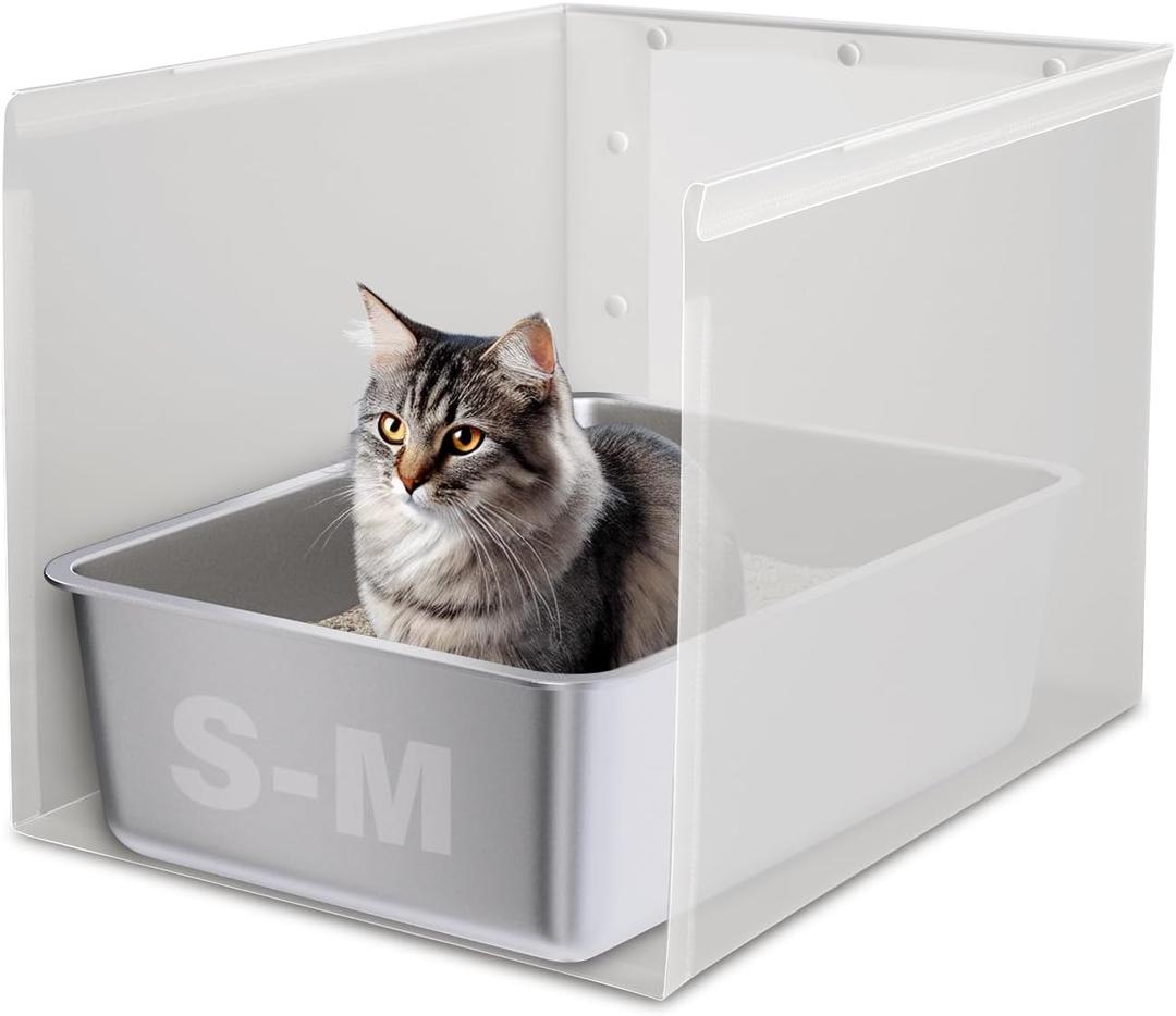 Litter Box Shield,17.5"x13.7"x13"H Large Litter Box Splash Guard Without Leakage, High Sided Cat Litterbox Pee Shields Easy Clean for Pet Cat/Kitty/Kitten(Without Pan)